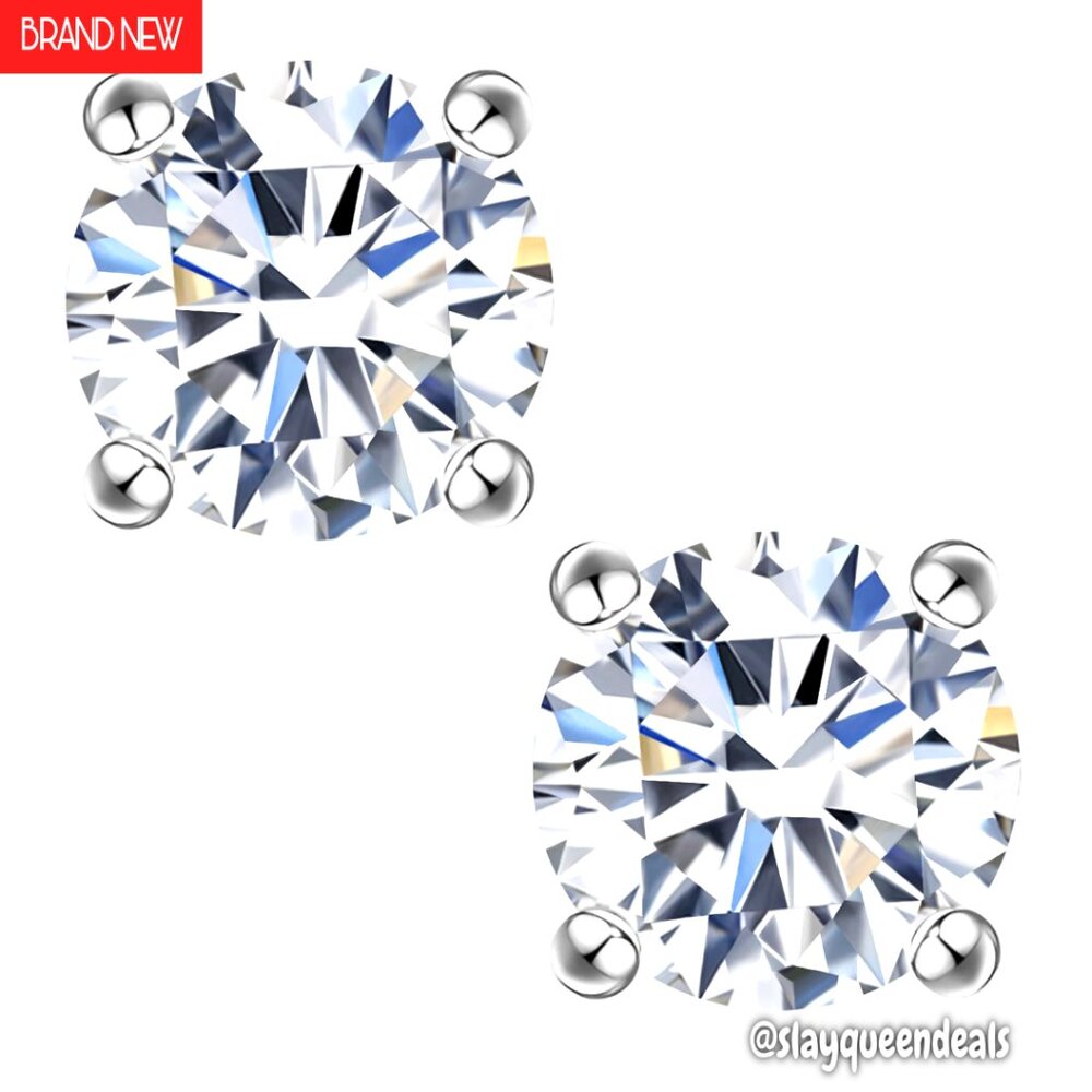 Lab Created Moissanite Stud Earrings 2ct Total 18k White Gold Plated Silver